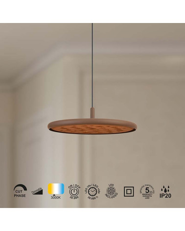 Lámpara Colgante Moderna LED 20W 3000K Regulable Fonoabsorbente acabado Marrón