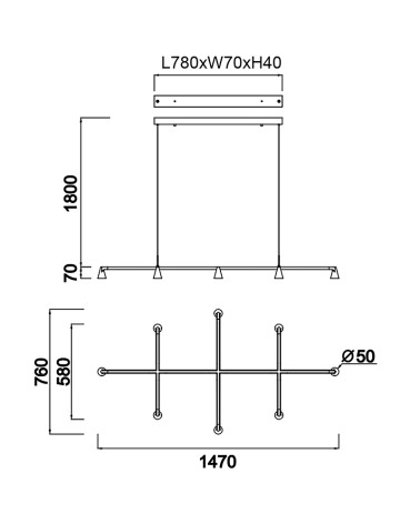 Aplique de pared elegante 60cm LED 5W 3000K negro
