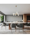 Lámpara colgante dorada y cuatro tulipas de cristal LED 24W 3000K diseño mid-century moderno