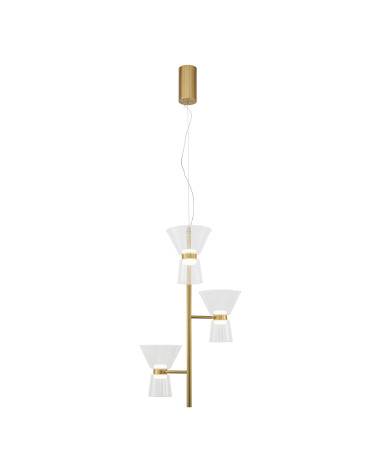 Gold pendant lamp with triple glass shade, 18W LED 3000K, modern mid-century design