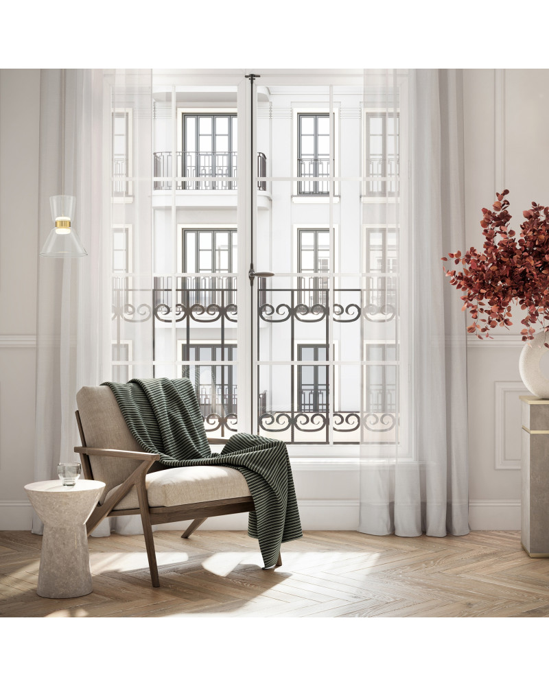 Lámpara colgante dorada y tulipa de cristal LED 6W 3000K diseño mid-century moderno