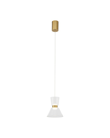 Lámpara colgante dorada y tulipa de cristal LED 6W 3000K diseño mid-century moderno