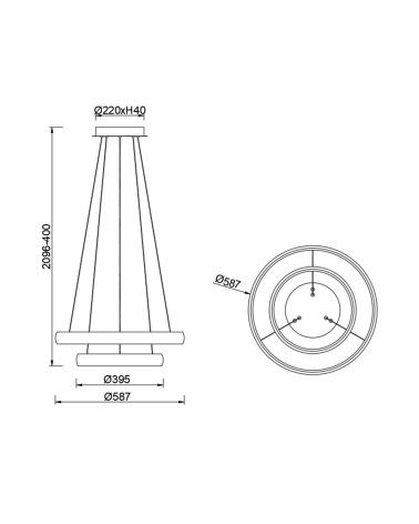 Two-ring LED pendant lamp 70W 3000K dimmable Triac white finish