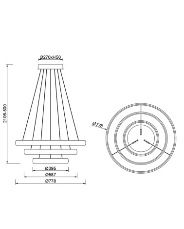Lámpara colgante de tres anillos LED 122W 3000K regulable Triac acabado blanco