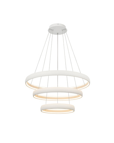 Lámpara colgante de tres anillos LED 122W 3000K regulable Triac acabado blanco