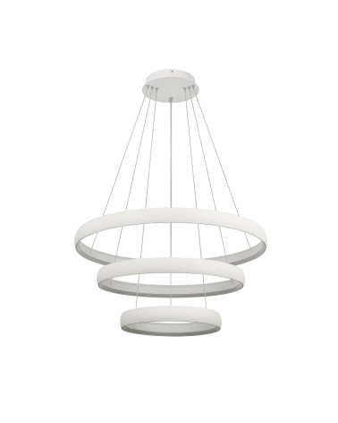 Lámpara colgante de tres anillos LED 122W 3000K regulable Triac acabado blanco