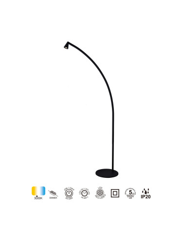 Lámpara decorativa de pie negra 150cm LED 5W luz cálida 3000K
