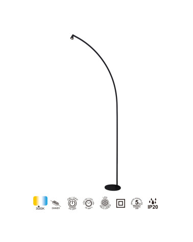 Lámpara decorativa de pie negra 250cm LED 8W luz cálida 3000K