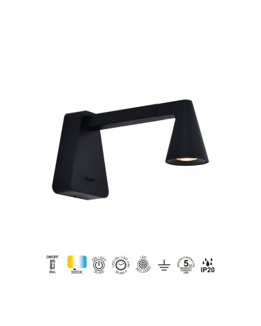 Elegant wall light 19cm LED 5W 3000K black