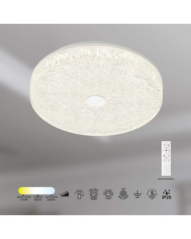 Plafón de Techo Moderno LED 45W CCT Regulable Mando Efecto Hielo Blanco 48cm IP20