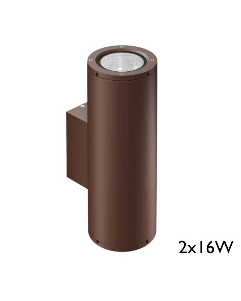 Aplique pared de exterior cilindro LED 2x16W corten 2900 Lm CCT