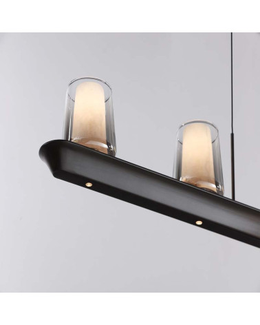 55W LED pendant lamp with five alabaster effect shades, 3000K, TRIAC dimmable, matte black finish