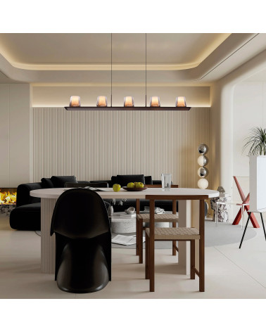 55W LED pendant lamp with five alabaster effect shades, 3000K, TRIAC dimmable, matte black finish
