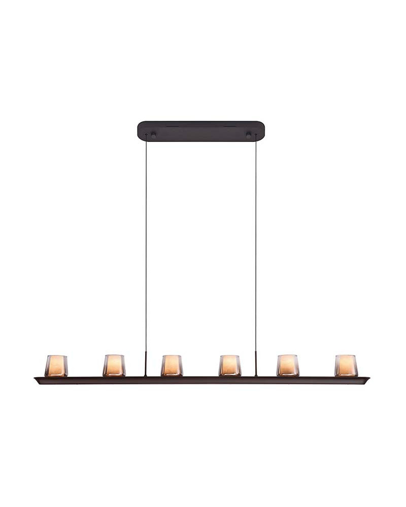 LED pendant lamp 62W six alabaster effect shades 3000K dimmable TRIAC matte black finish