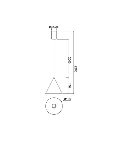 Lámpara de techo LED 10W 3000K acabado cuero con tulipa cónica y regulación TRIAC