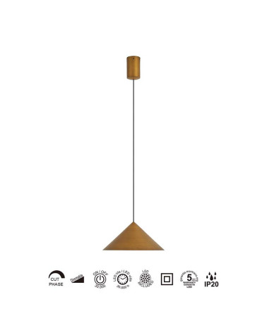 Lámpara colgante LED 10W 3000K regulable acabado cuero con tulipa cónica 24cm