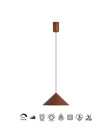 LED pendant lamp 10W 3000K dimmable copper finish with 24cm conical shade
