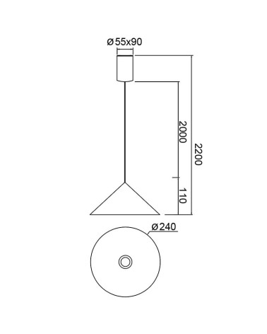 LED pendant lamp 10W 3000K dimmable copper finish with 24cm conical shade