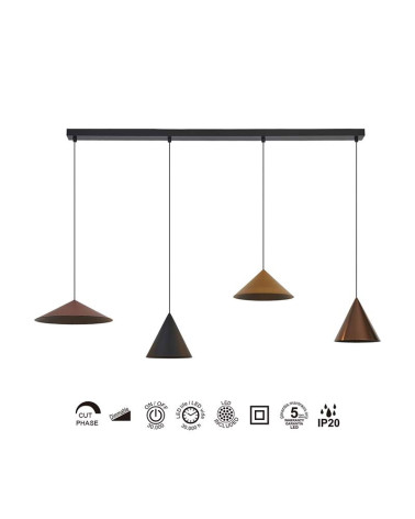 Lámpara de techo lineal LED 20W combina diferentes tulipas cónicas 3000K regulable TRIAC