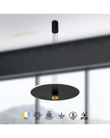 Lámpara Colgante Ø58cm Moderna LED 42W 3000K Altura regulable acabado Negro/Oro IP20
