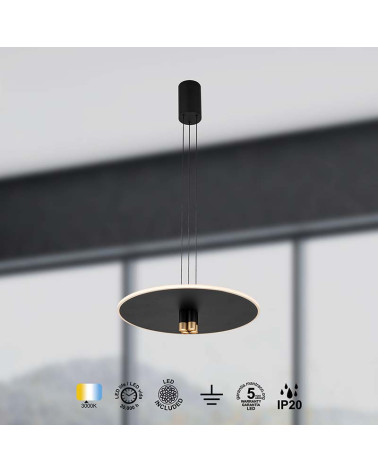 Modern LED Pendant Lamp Ø49cm 33W 3000K Height Adjustable Black/Gold Finish IP20
