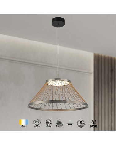 Modern LED Pendant Lamp Ø60cm 43W 3000K Height Adjustable Grey Finish