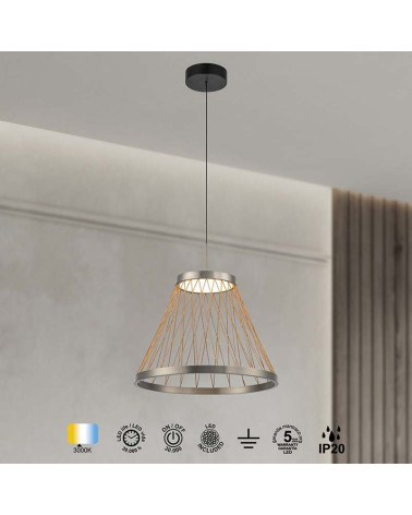 Modern LED Pendant Lamp Ø40cm 20W 3000K Height Adjustable Grey Finish IP20