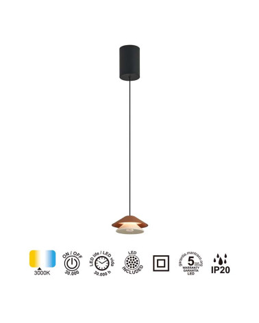 Modern LED Pendant Lamp Ø13cm 5W 3000K Dimmable IP20 Brown Finish