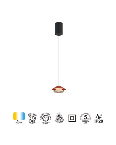 Lámpara Colgante Ø13cm Moderna LED 5W 3000K Regulable IP20 acabado Naranja