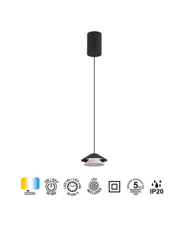 Modern LED Pendant Lamp Ø13cm 5W 3000K Dimmable IP20 Black Finish