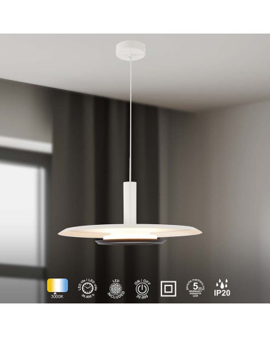Lámpara Colgante Moderna LED 24W 3000K Regulable en Altura acabado Blanco Mate IP20