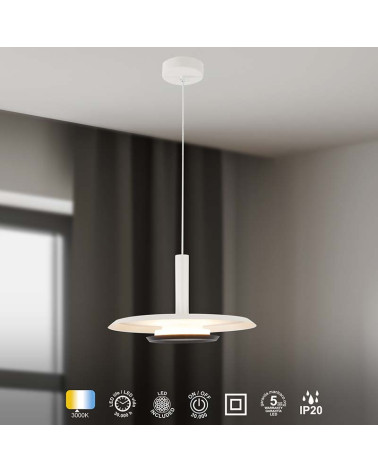 Modern LED Pendant Lamp 18W 3000K Height Adjustable Matte White Finish IP20