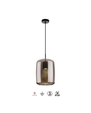 Lámpara colgante estilizada 1xGU10 máx. 12W tulipa cilíndrica cristal tintado acabado negro