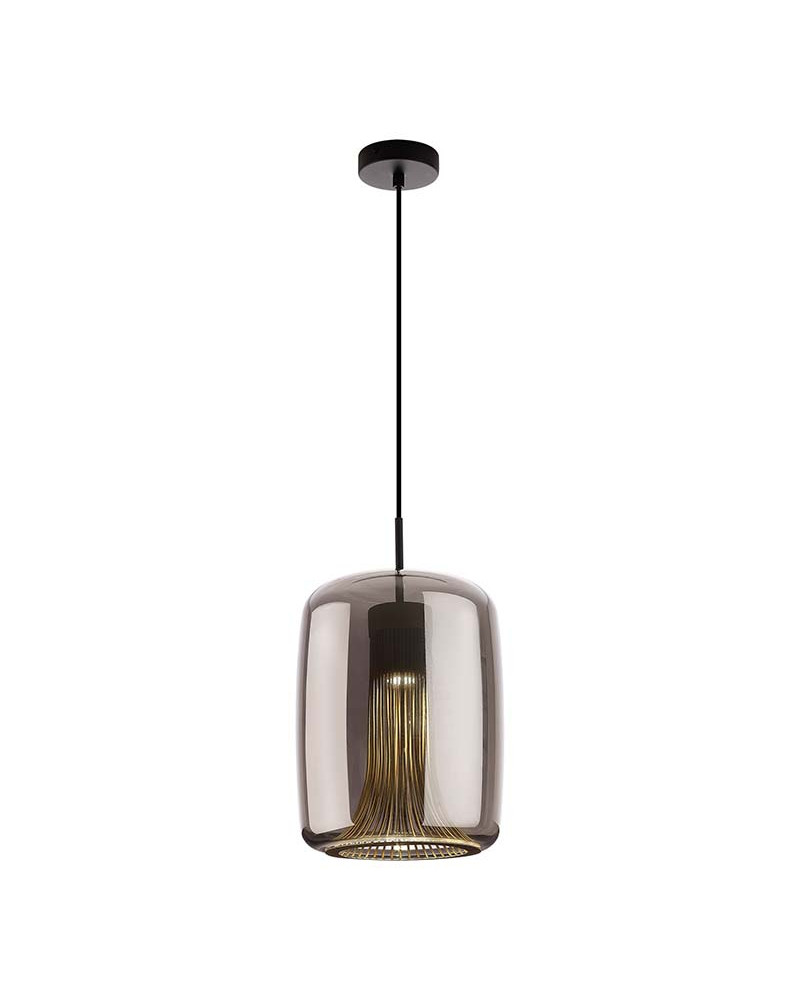 Lámpara colgante estilizada 1xGU10 máx. 12W tulipa cilíndrica cristal tintado acabado negro