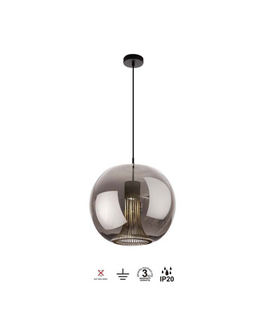 Lámpara colgante estilizada 1xGU10 máx. 12W tulipa esférica cristal tintado acabado negro