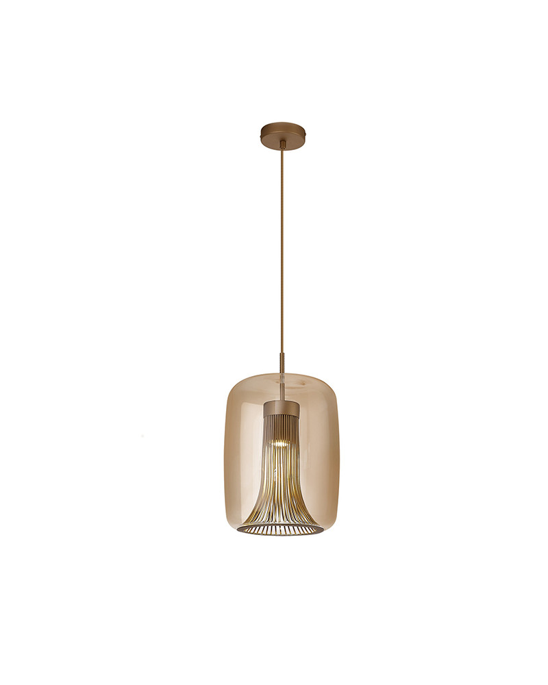 Lámpara colgante estilizada 1xGU10 máx. 12W tulipa cilíndrica cristal tintado acabado oro