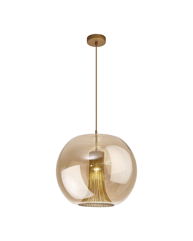 Stylish pendant lamp 1xGU10 max. 12W spherical tinted glass shade with gold finish
