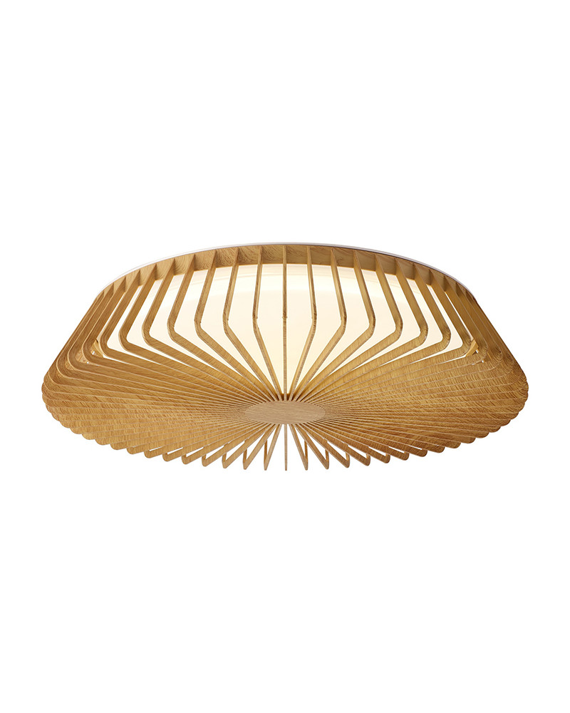 80W LED Ceiling Light, Cage Ø63cm, 2700K, 4000K, 5000K, Dimmable with Remote and Mobile App, Wood Finish