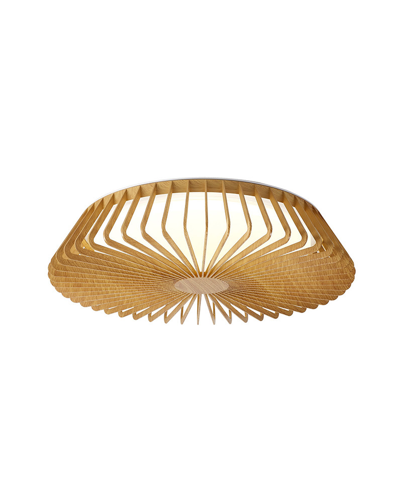 56W LED Ceiling Light, Cage Ø53cm, 2700K 4000K 5000K, Dimmable with Remote and Mobile App, Wood Finish