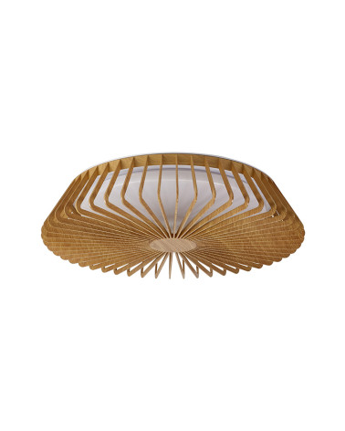 56W LED Ceiling Light, Cage Ø53cm, 2700K 4000K 5000K, Dimmable with Remote and Mobile App, Wood Finish