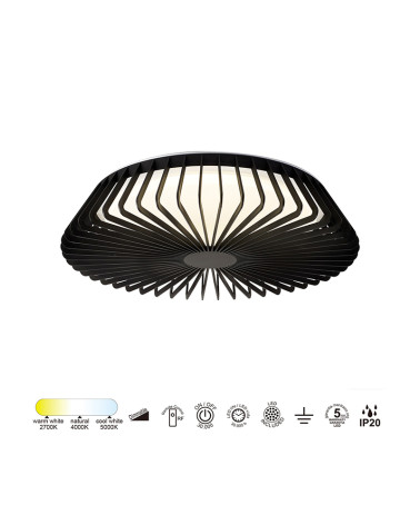 56W LED Ceiling Light, Cage Ø53cm, 2700K, 4000K, 5000K, Dimmable with Remote and Mobile App, Black Finish