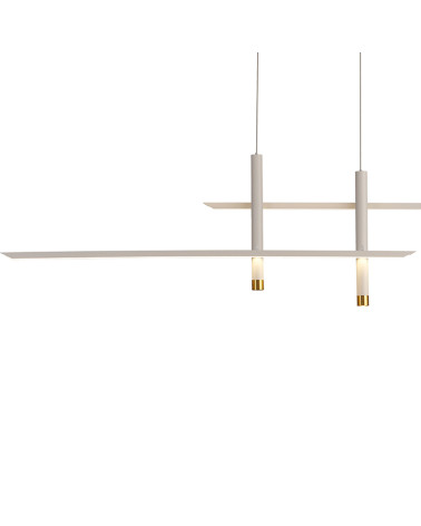 Lámpara con doble eje horizontal flotante LED 50W minimalismo 3000K 2100Lm acabado blanco y oro