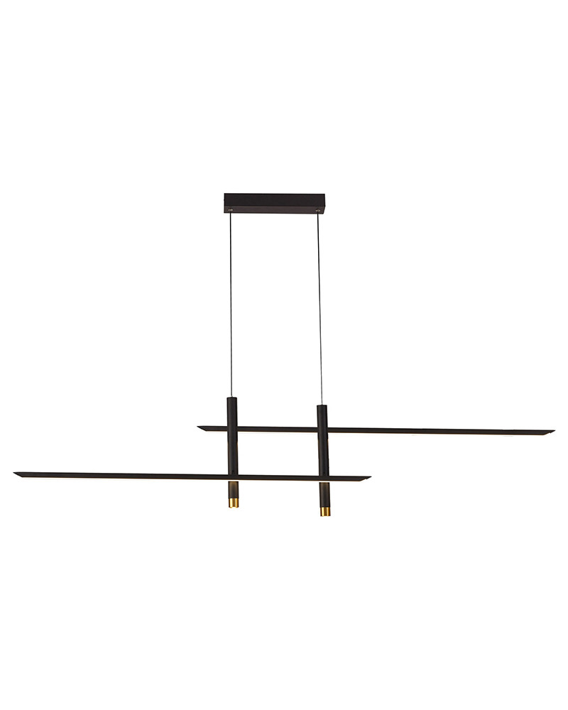 Floating double horizontal axis LED lamp 50W minimalist 3000K 2100Lm black and gold finish