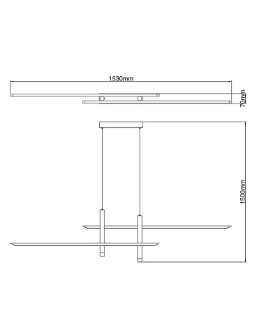Floating double horizontal axis LED lamp 50W minimalist 3000K 2100Lm black and gold finish