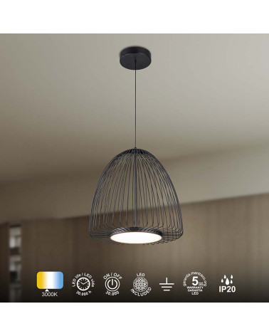 Pendant Lamp Ø46cm LED 43W thin black rods 3000K 5700Lm