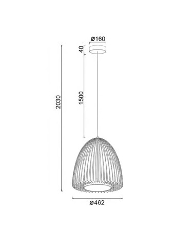 Pendant Lamp Ø46cm LED 43W thin black rods 3000K 5700Lm