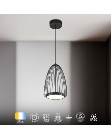 Lámpara Colgante Ø22cm LED 20W varillas finas negras 3000K 2750Lm