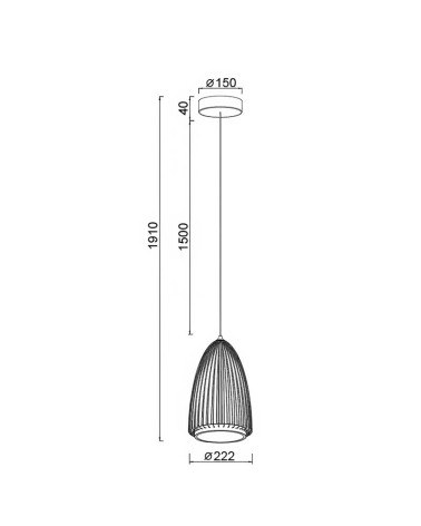 Lámpara Colgante Ø22cm LED 20W varillas finas negras 3000K 2750Lm