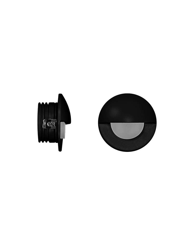 Round black 5cm aluminum interior marker with semicircle LED 2W 3000K 60 Lm.