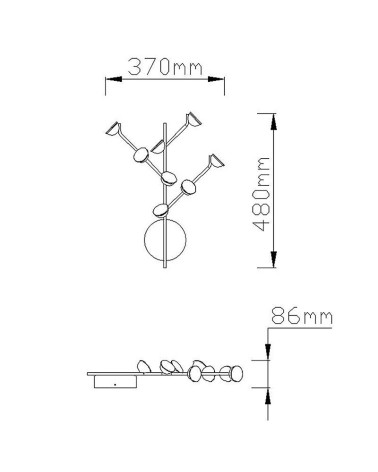 24W LED wall light, branched design, 3000K, 1600Lm, matte white finish